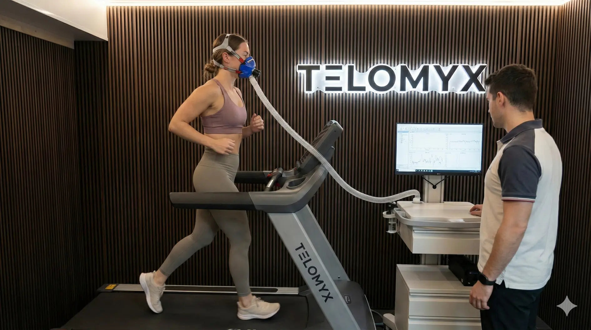 A Woman having a TELOMYX VO2 Max Test