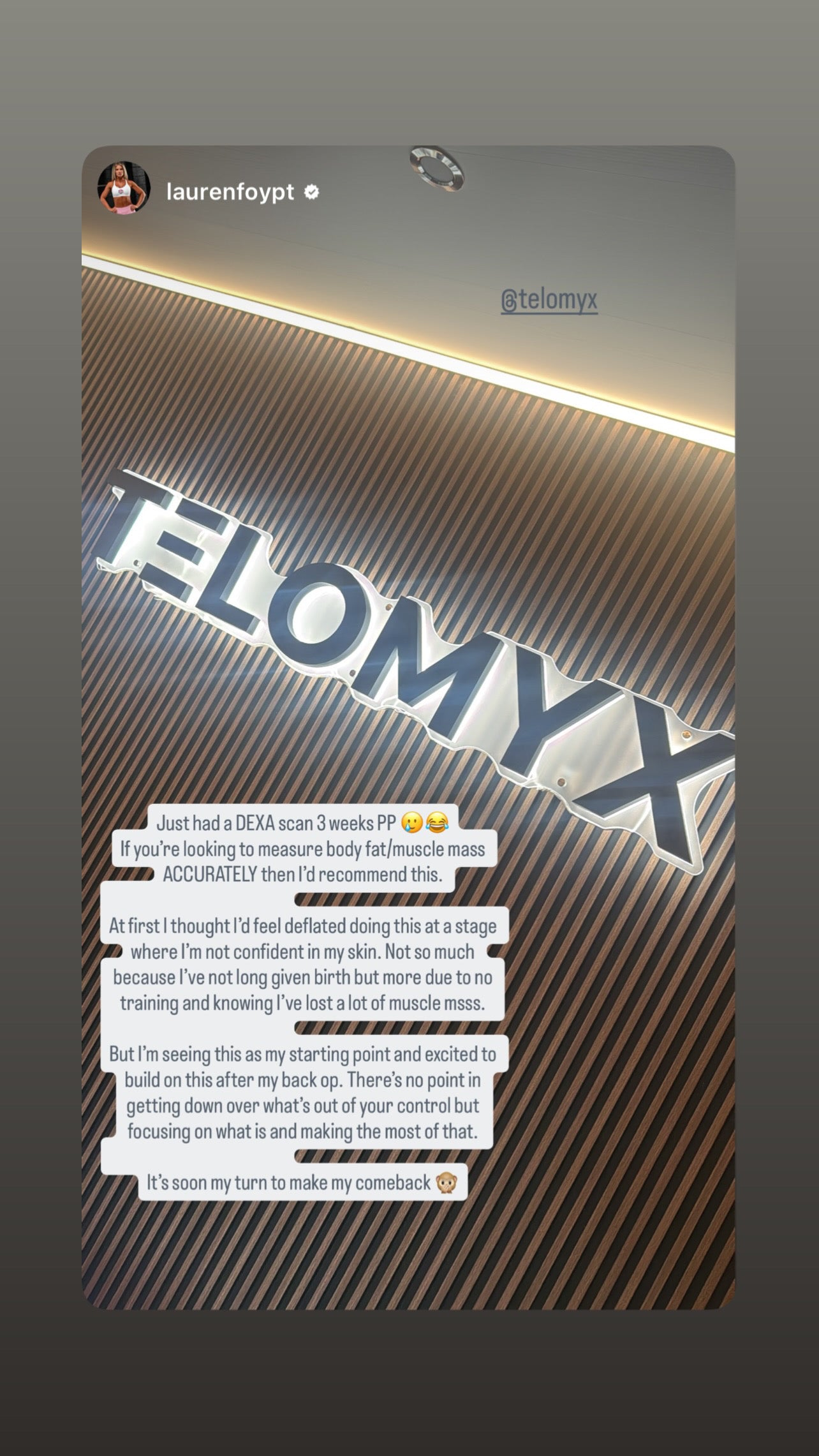 A happy customer posting on instagram about telomyx