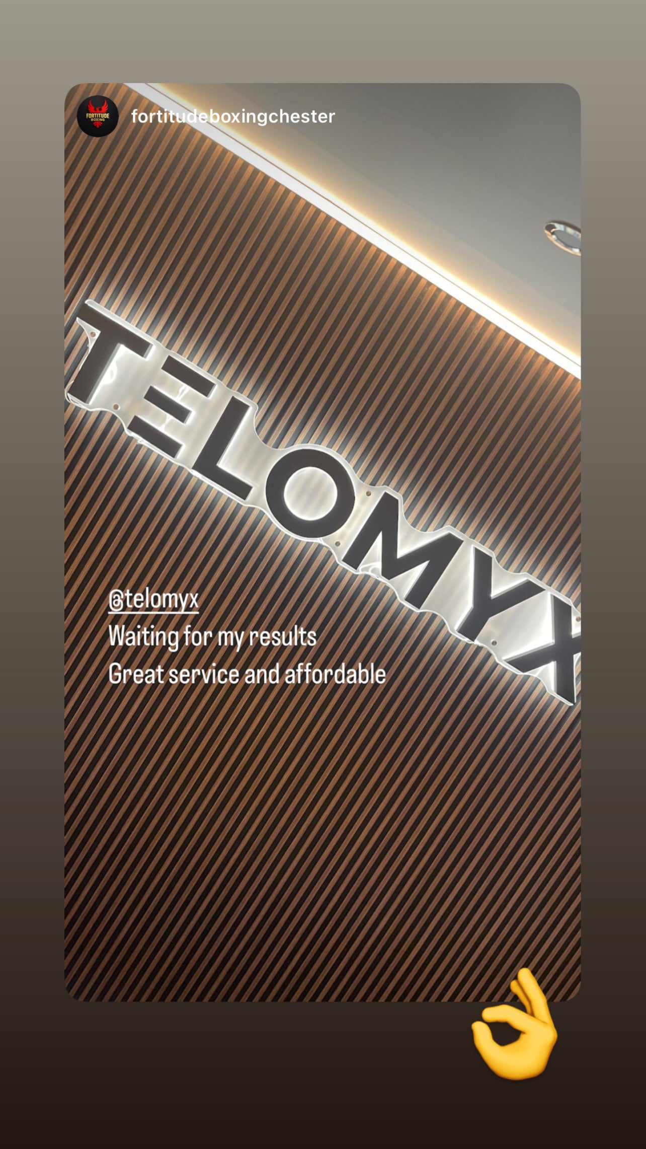 A happy customer posting on instagram about telomyx